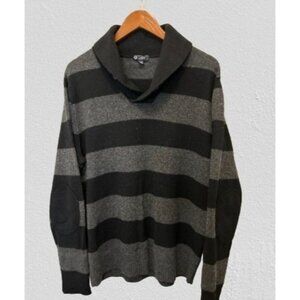 J.CREW Lambs Wool Sweater Gray Blue Pullover Elbow Patches Shaw-neck Size Large